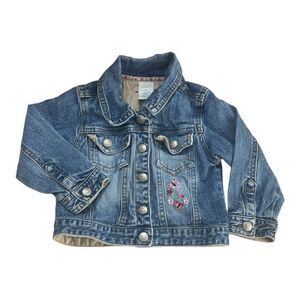 Baby Girl Denim Blue Floral Embroidered Cotton Jean Jacket Size 24 Months
